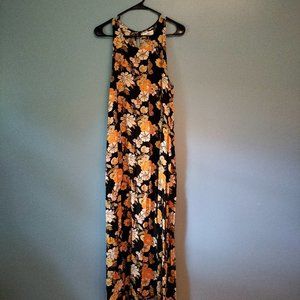 NATURAL LIFE Black Maxi Dress with Orange and Cream Floral Print